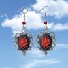 Gothic Red Rose Embossed Earrings with Silver Thorns - Punk Dark Style