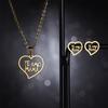 Stainless Steel Gold Color I Love MAMA Letter Necklace Earrings Set For Women Heart Mom Daughter Figure Mother's Day Jewelry Set