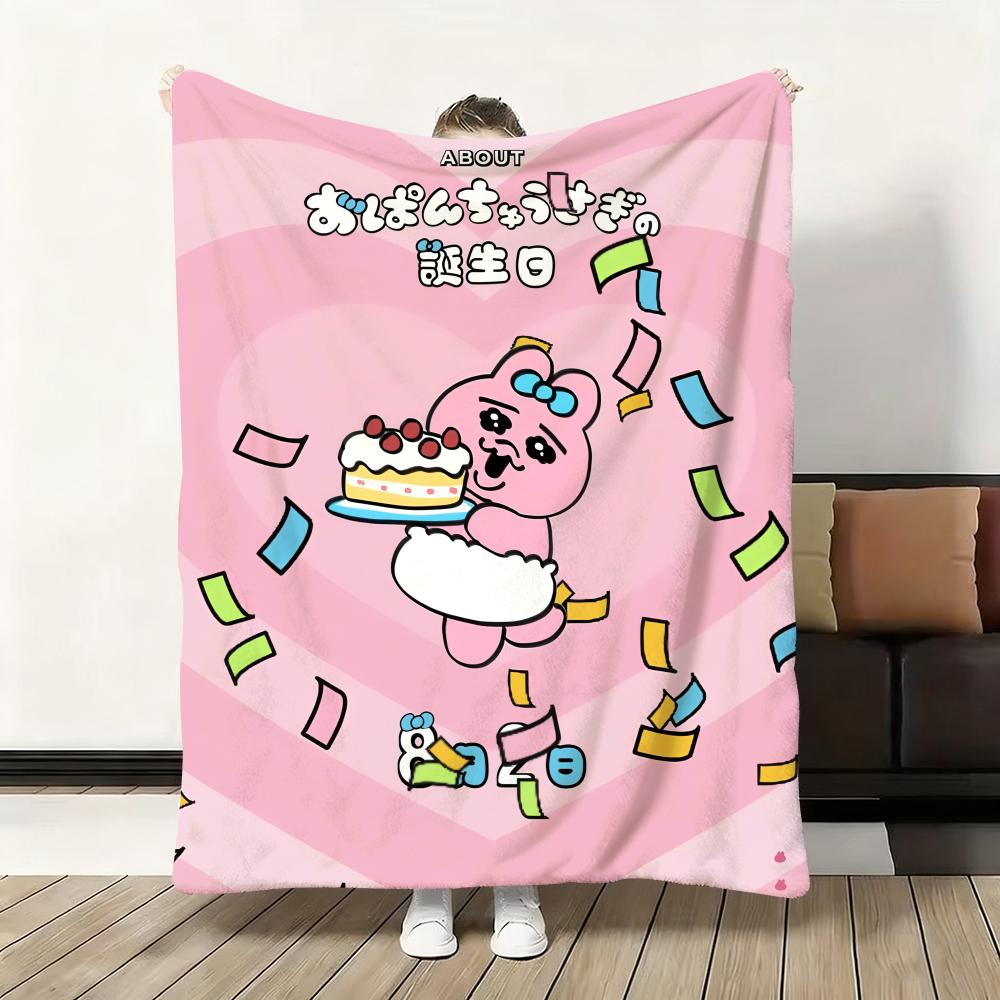 Throw Flannel Fluffy Cute Soft O-Opanchu Blanket Warm Skin-Friendly Bunny Cartoon Throw Usagi For Sofa Bed Office Nap Winter 75x90cm