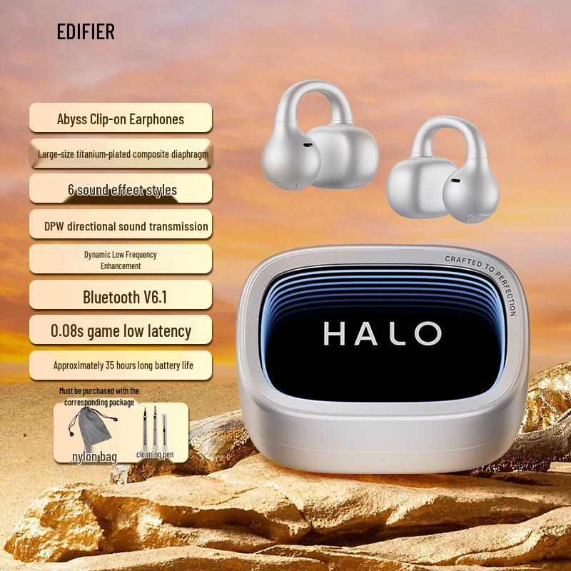

Edifier Halo Clip Abyss Bluetooth Ear Clip Headphones with V6.1 Directional Sound and Enhanced Bass. Basic Package