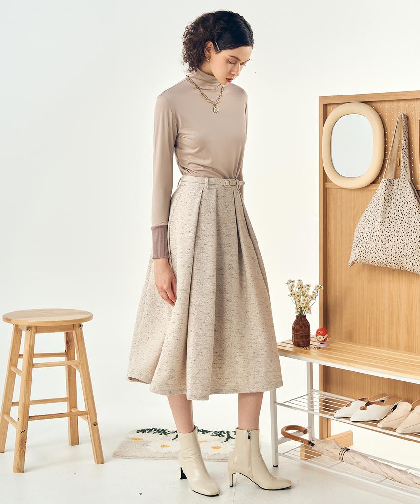Pelimela Twill A-Line Belted Skirt Set (Beige)
