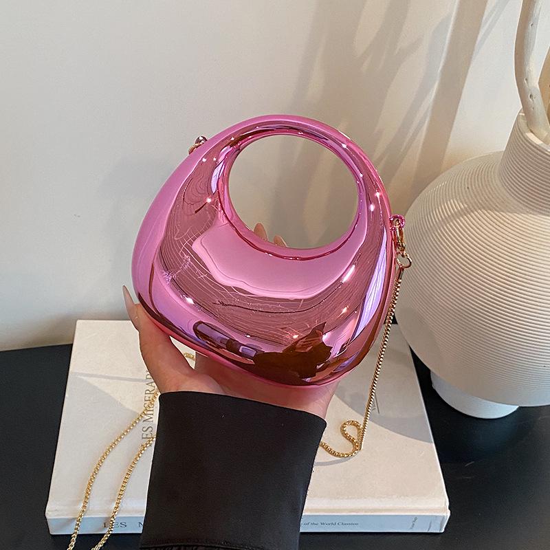 Women's Shiny Mini Crescent Chain Bag - Exquisite Lipstick & Coin Crossbody Purse