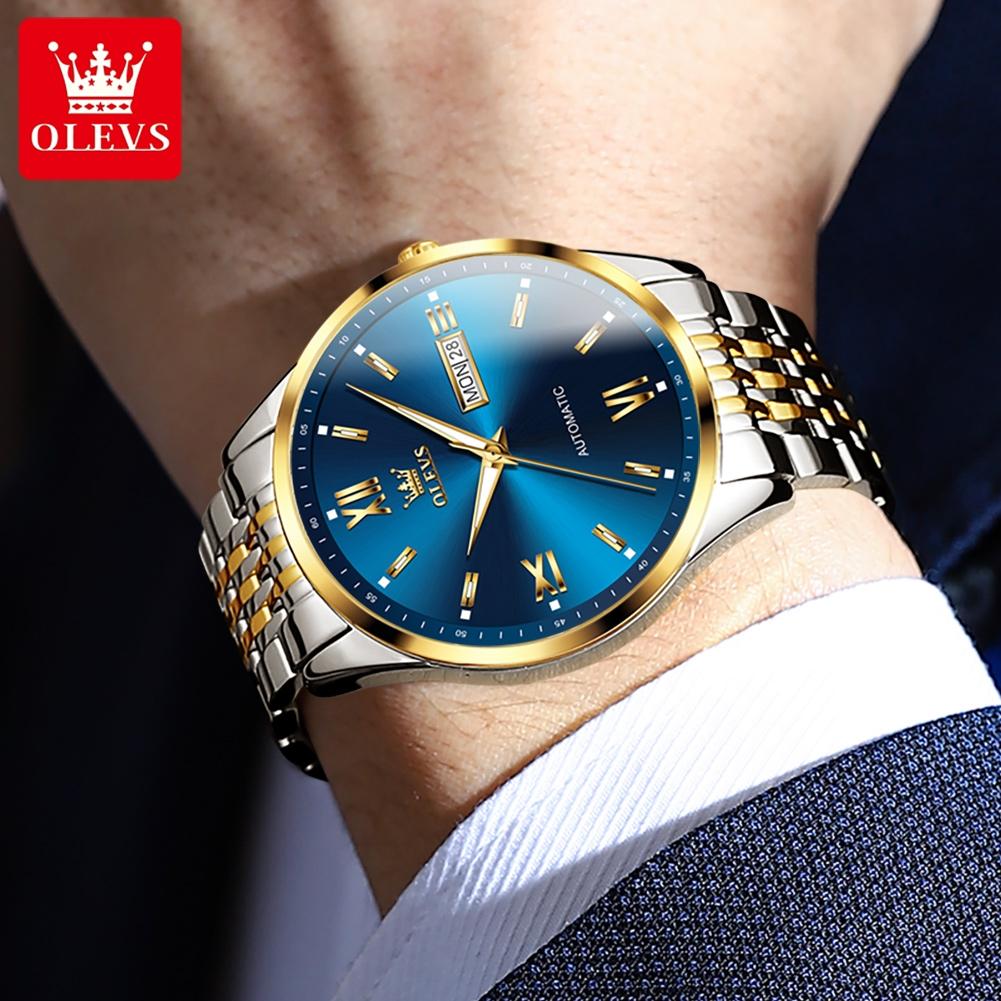 OLEVS 6777 Luxury Brand Custom Oem logo Fashion Classic Business Waterproof Stainless Steel Automatic Mechanical Watch for Man