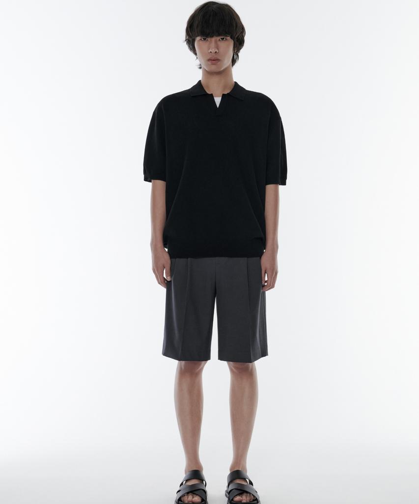 Musinsa Standard Cool Touch Slit Neck Knitted Polo Shirt [Black]