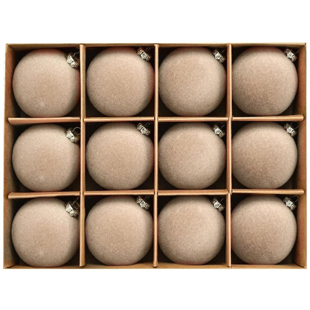 

12 шт. Рождественские бархатные шары, флокированные елочные шары, небьющиеся подвесные шары, украшения, декоративные для рождественской елки 6cm бежевый