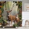 Wildlife Deer Shower Curtain Set, Foggy Forest Elk Animal Design, Waterproof Fabric Bathroom Curtain with 12 Hooks, 71x71 Inches