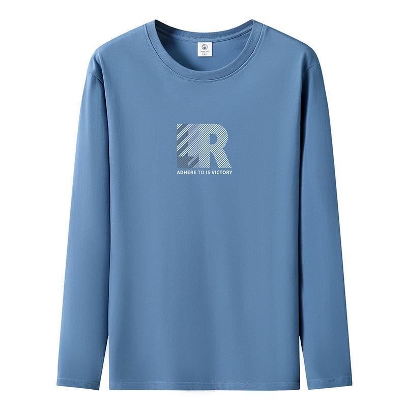 Big R Pattern Mens Long Sleeved Tee Shirt Pure Cotton S-5XL Man Casual Pullovers