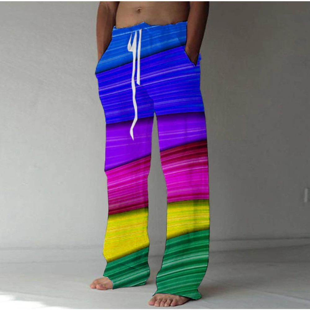 Men's 3D Geometric Pattern Printed Baggy Casual Trousers,  Elastic Drawstring Waist with Pockets, for Spring Summer Home Outdoor Vacation