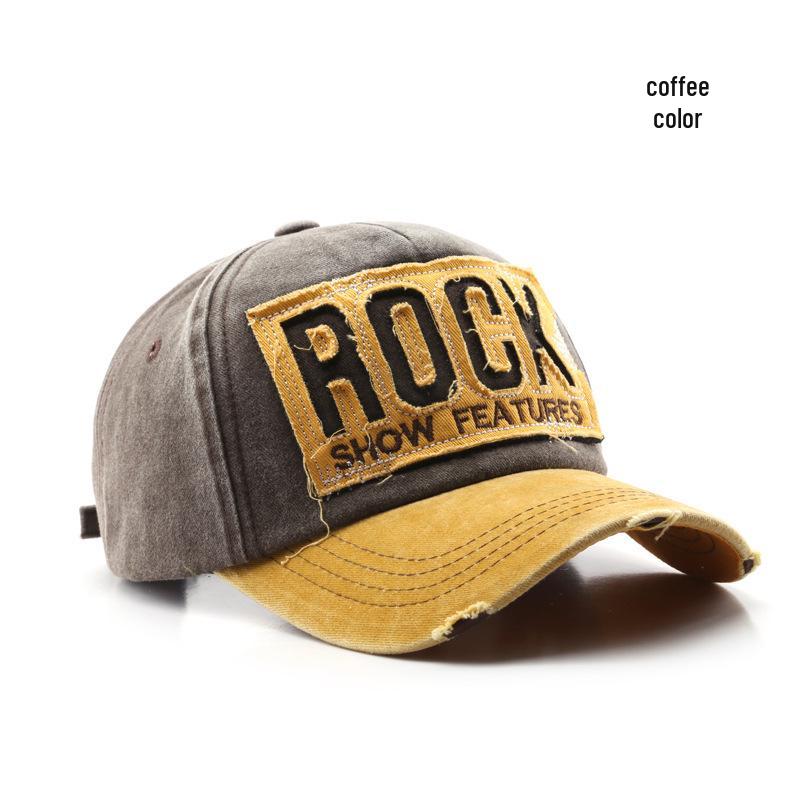 Unisex Washed Cotton Duckbill Hat with Rock Embroidered Patch – Winter Large Brim for Casual Outdoor Fishing