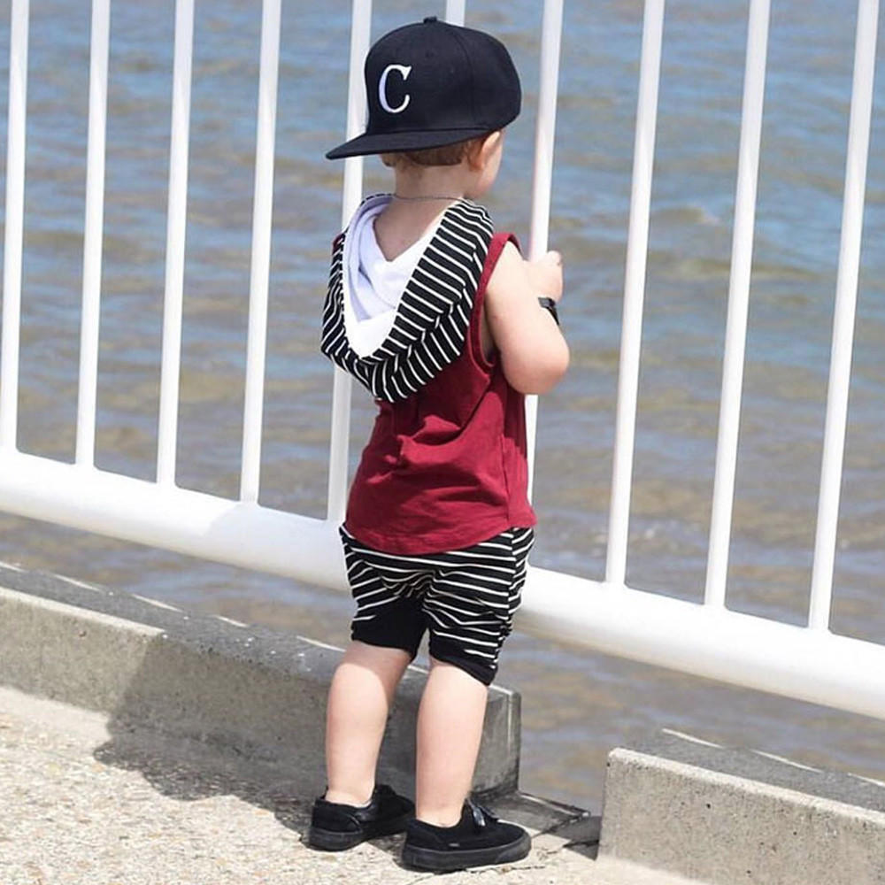 Infant Baby Handsome Boy Kids Clothes Vest Hooded Tops+Shorts Pants Outfits Set