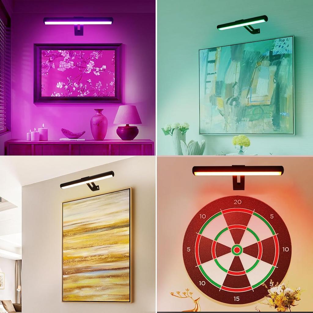 Picture Light 1 Pack, Battery Operated Picture Light with Remote, Rechargeable Picture Frame Light, 32 LED, 16 Color Changing, Art Light for