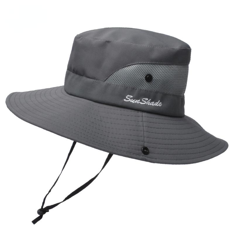 Summer Quick-drying Anti-UV Sun Hats Wide Brim Sunscreen Bucket Hats Panama Cap Breathable Mesh Drawstring Adjustable Hiking Hat