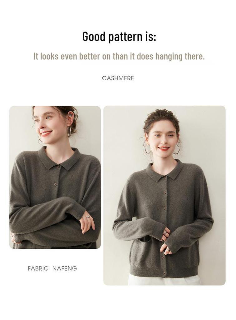 Korean Style V-Neck Cashmere Knit Cardigan with Pockets - Women's Loose Slimming Outerwear