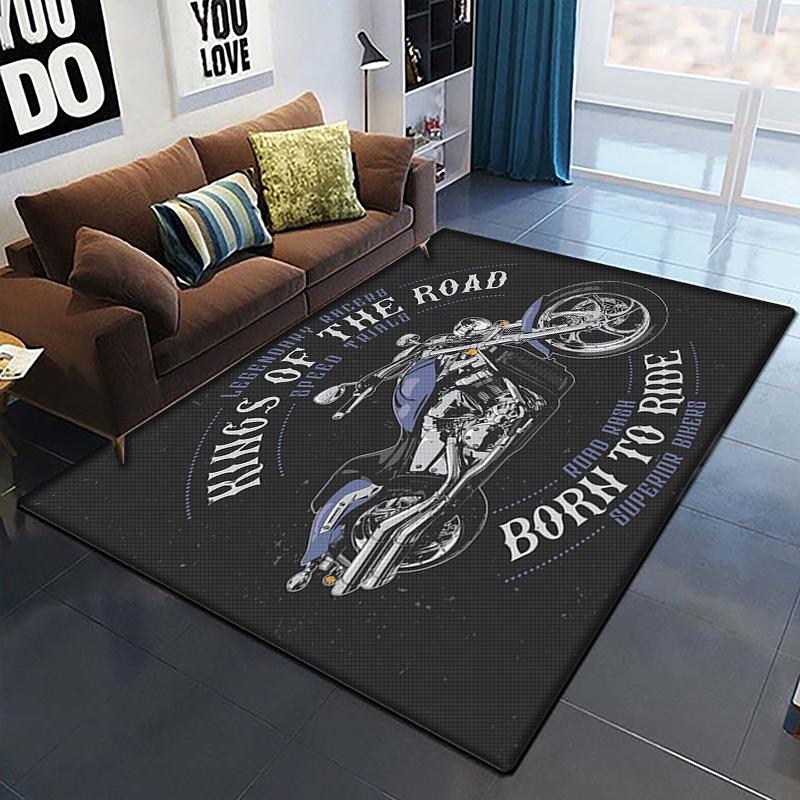 3D Retro Motorcycle Rug Large,Carpet Rug for Living Room Bedroom Sofa Decoration,Doormat Kitchen Non-slip Floor Mat Picnic  Camp
