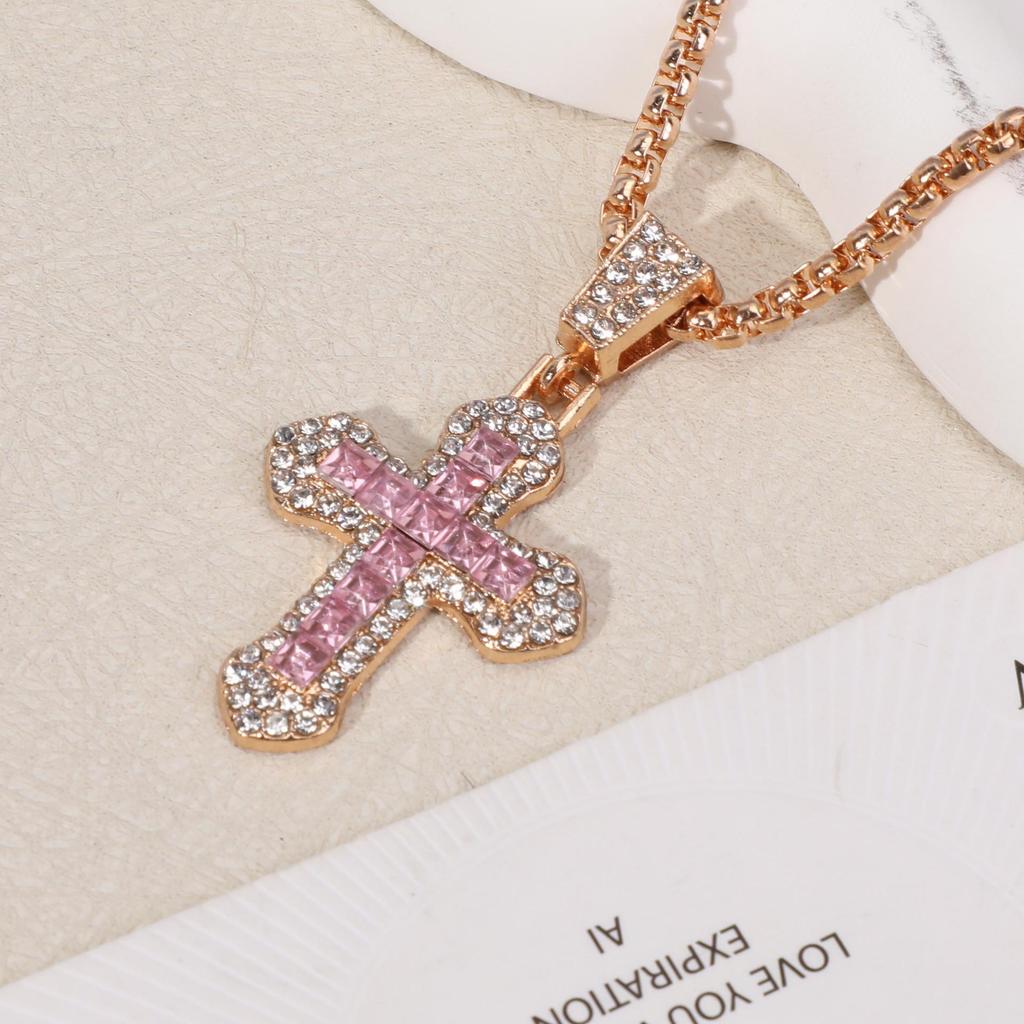 Hip Hop Zircon Cross Necklace: Versatile Titanium Steel Pendant Choker