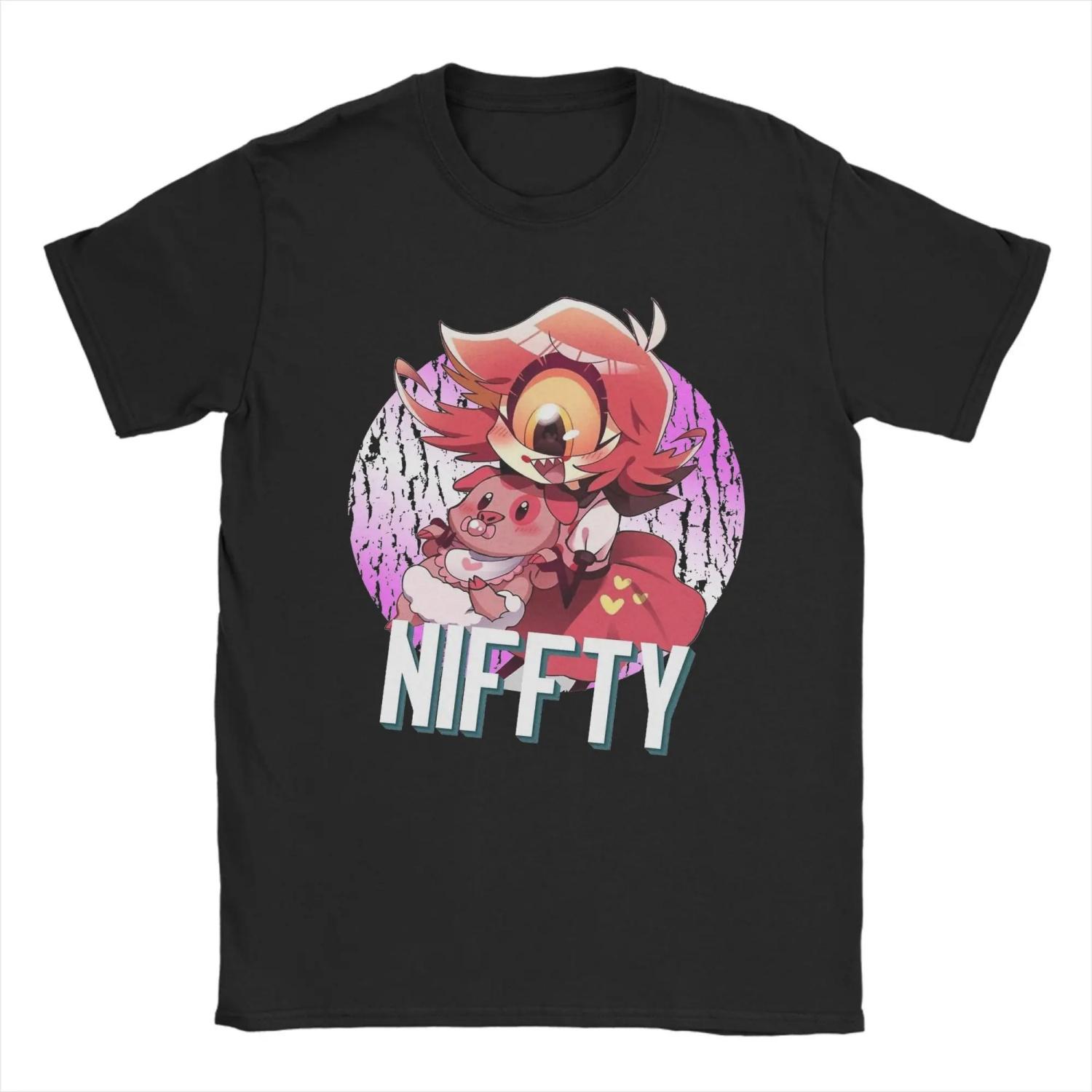 

2026 New Fashion Niffty Hazbins Hotels Anime T Shirts for Men Pure Cotton Funny T-Shirt Round Collar Tees Short Sleeve Tops S чёрный
