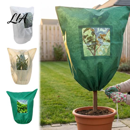 Large Plant Frost Jackets Winter Cover with Viewing Window, Drawstring Freeze Protection Cover, Antifreeze Resuable Blanket for Shrubs, Potted