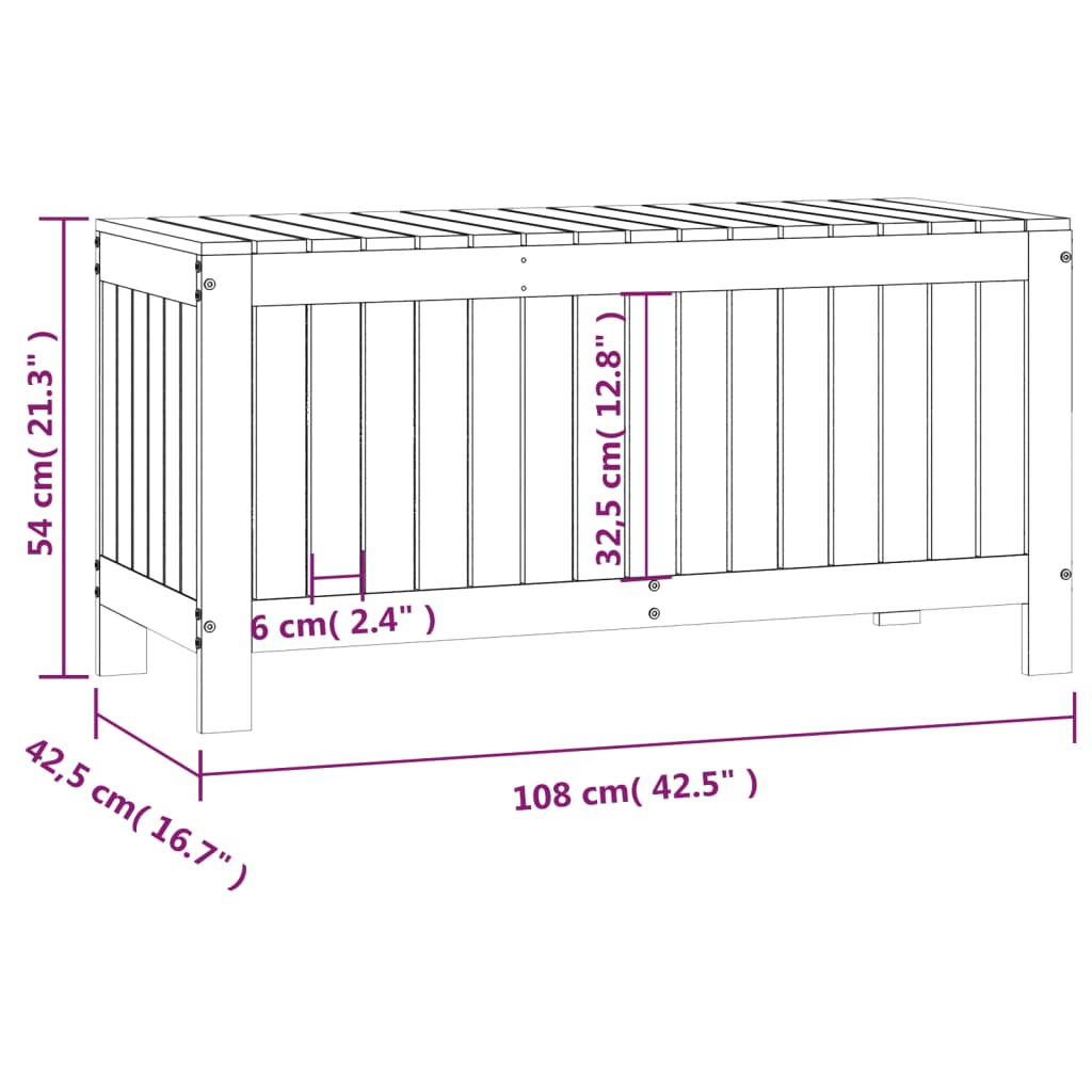Garden Storage Box 108 X 42.5 X 54 Cm Solid Pine Wood
