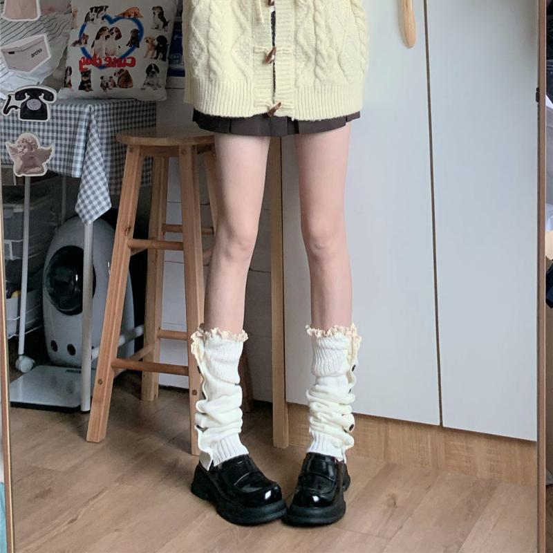 Christmas Red Knitted Leg Warmers Sweet Hot Girl Button Lace JK Leg Sleeves Y2K Slouch Socks