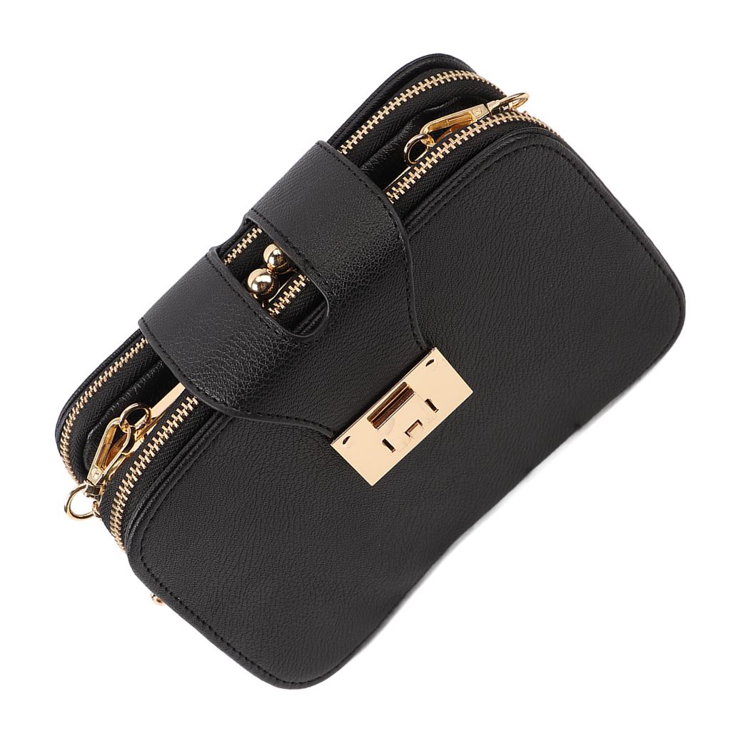 Women Chain Bag Fashionable PU Leather Large Capacity Waterproof for Dating Shopping Office Black Free Size