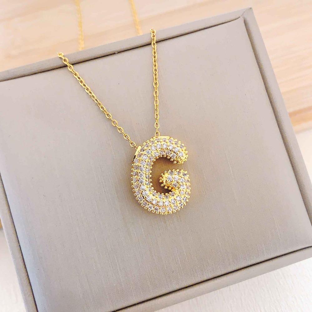 Necklace Female English Alphabet Necklace Female Hip Hop Full Zircon Delicate Clavicle Chain Personality Necklace