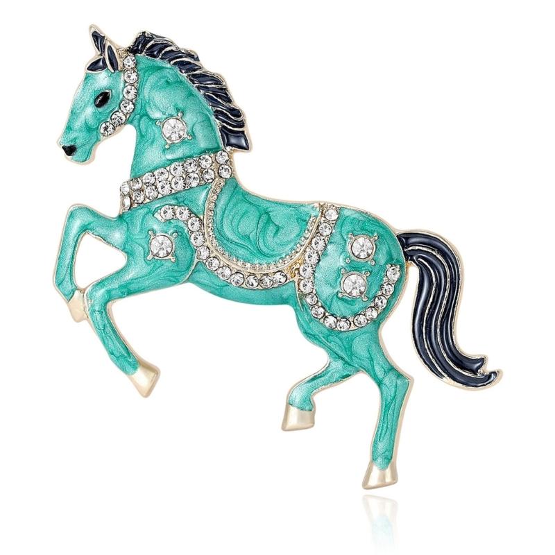 

Rhinestones Horse Pin With Enamel Detailing Elegant Crystal Details Animal Lapel Accessory For Everyday Wear зелёный