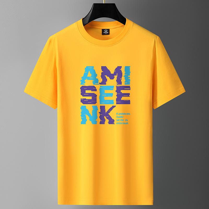 AMI M-6XL Pure Cotton Mens Short-sleeved T-shirt Round Neck Boy Casual Tee Shirt