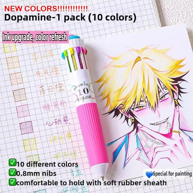 

Languo 146 Color Ballpoint Pen 0.8mm Cartoon Soft Grip Press Multicolor Writing Pen for Drawing Overlay School Office Supplies (as the picture,10 Colors-Dopamine)
