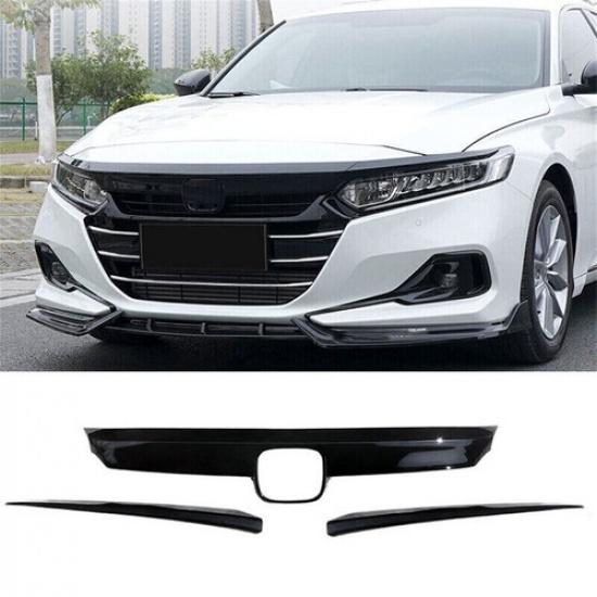 For Honda Accord   Grill Garnish Molding Trim&Eyelid Cover Gloss Black .