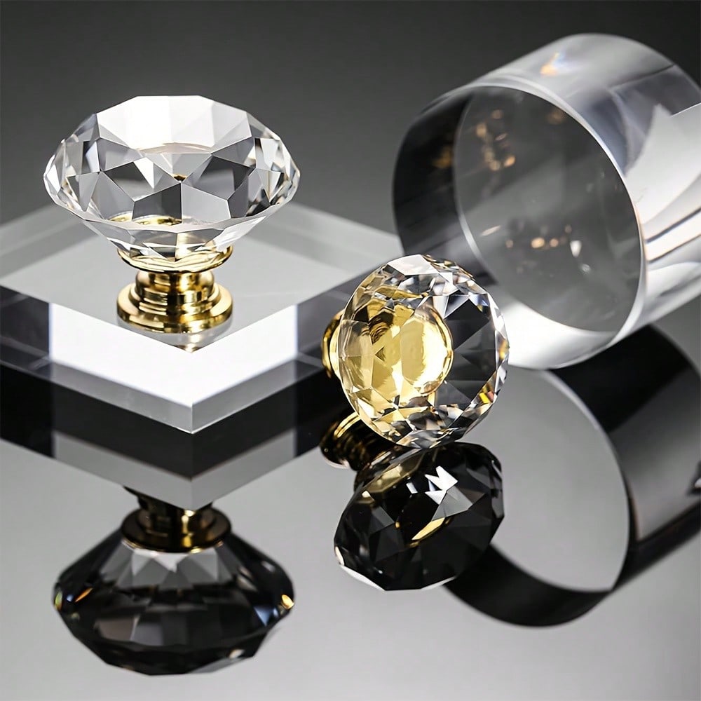 5/10 Stück 30MM Kristallklare Glas Kommodenknöpfe, Goldfarbene Imitations-Diamant Schubladenknöpfe, Griffe, Küchenschrankknöpfe für Kommodenschubladen