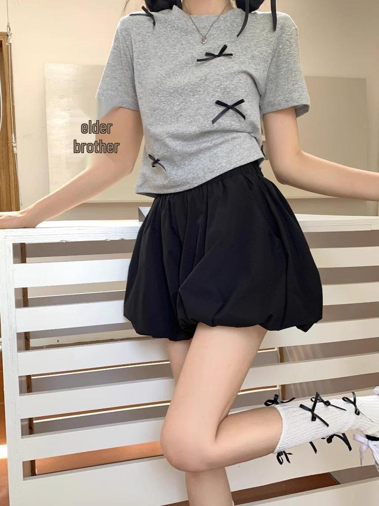 Women's High-Waist Lantern Culotte Shorts - Summer Tulip Skirt Pants, Black/White