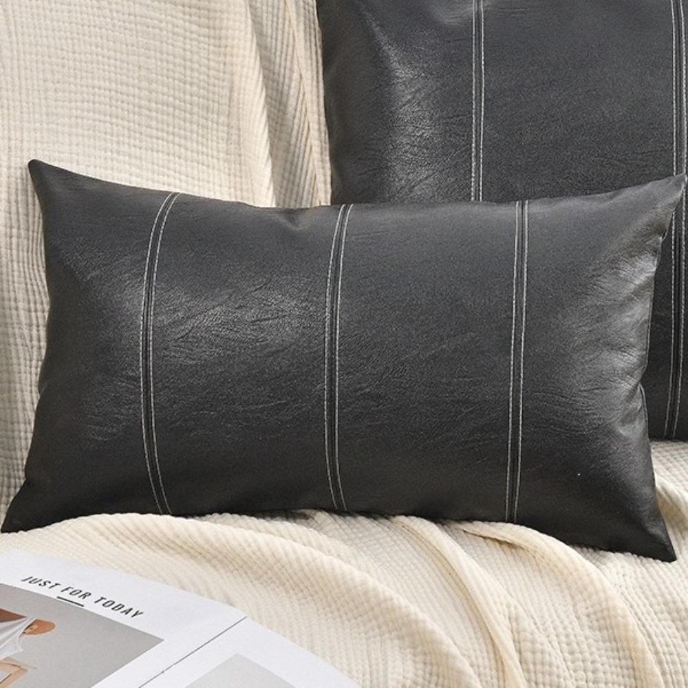 Zipper Style Patchwork Pillow Cover Waterproof Pillowcase PU Leather Throw Pillow Covers Couch