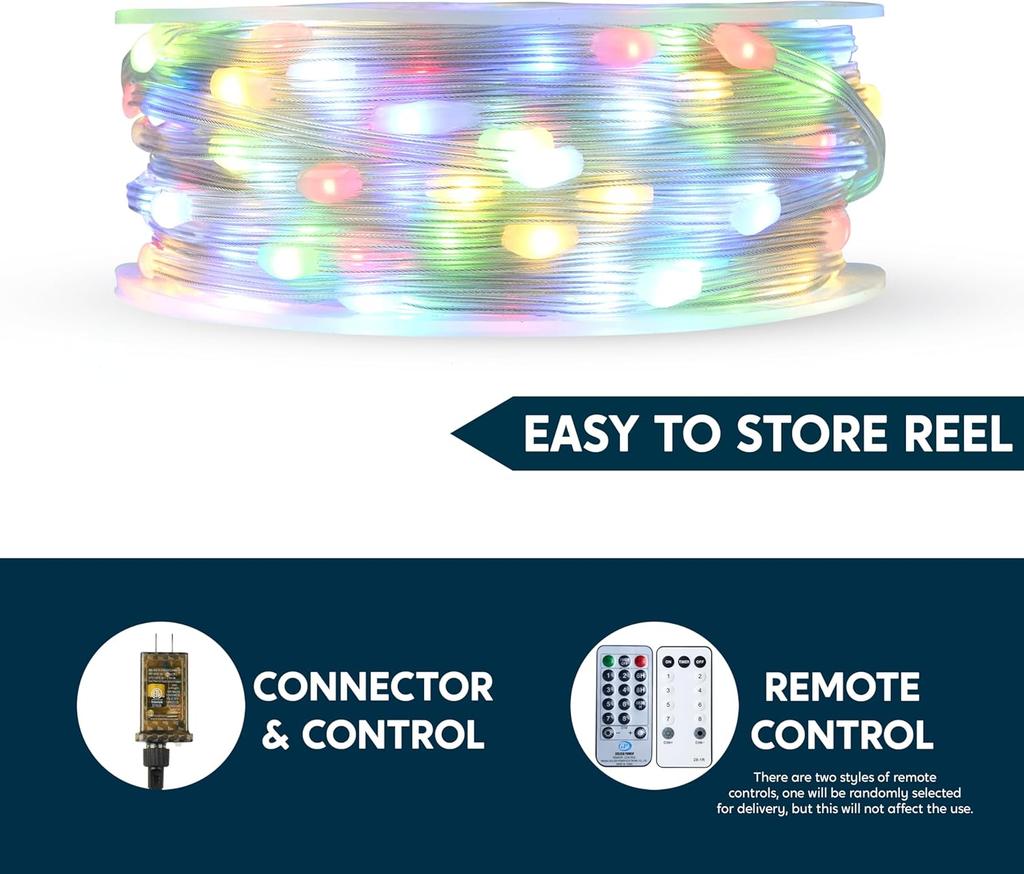 JOYFY 600 LED Christmas Lights 197 FT Multicolor Christmas Tree Lights with 8 Modes Timer PVC Clear Wire String Lights with Reel