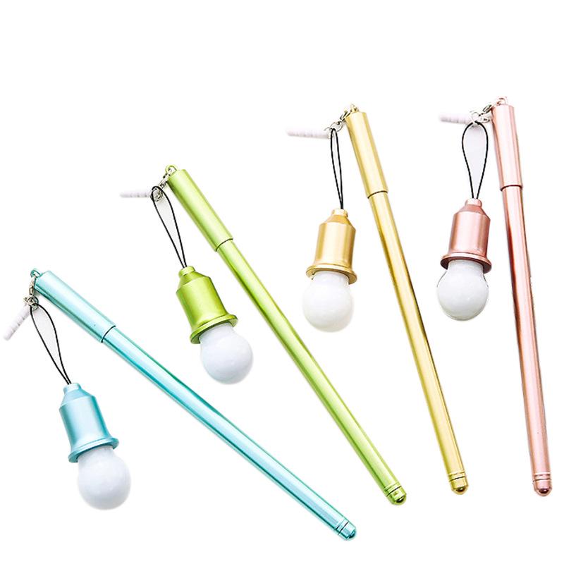 2pcs Creative Glowing Light Bulb Gel Pen Imitation Metallic Kawaii Pens Black Ink Gel Pen 0.38mm Writing Office School Supplies