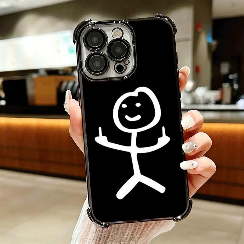 Funny Stickman Matchman Plating Phone Case For Iphone 16 17 Pro Max Air 16E 14 15 Plus 12 13 Mini Anti-Fall Airabag Cover