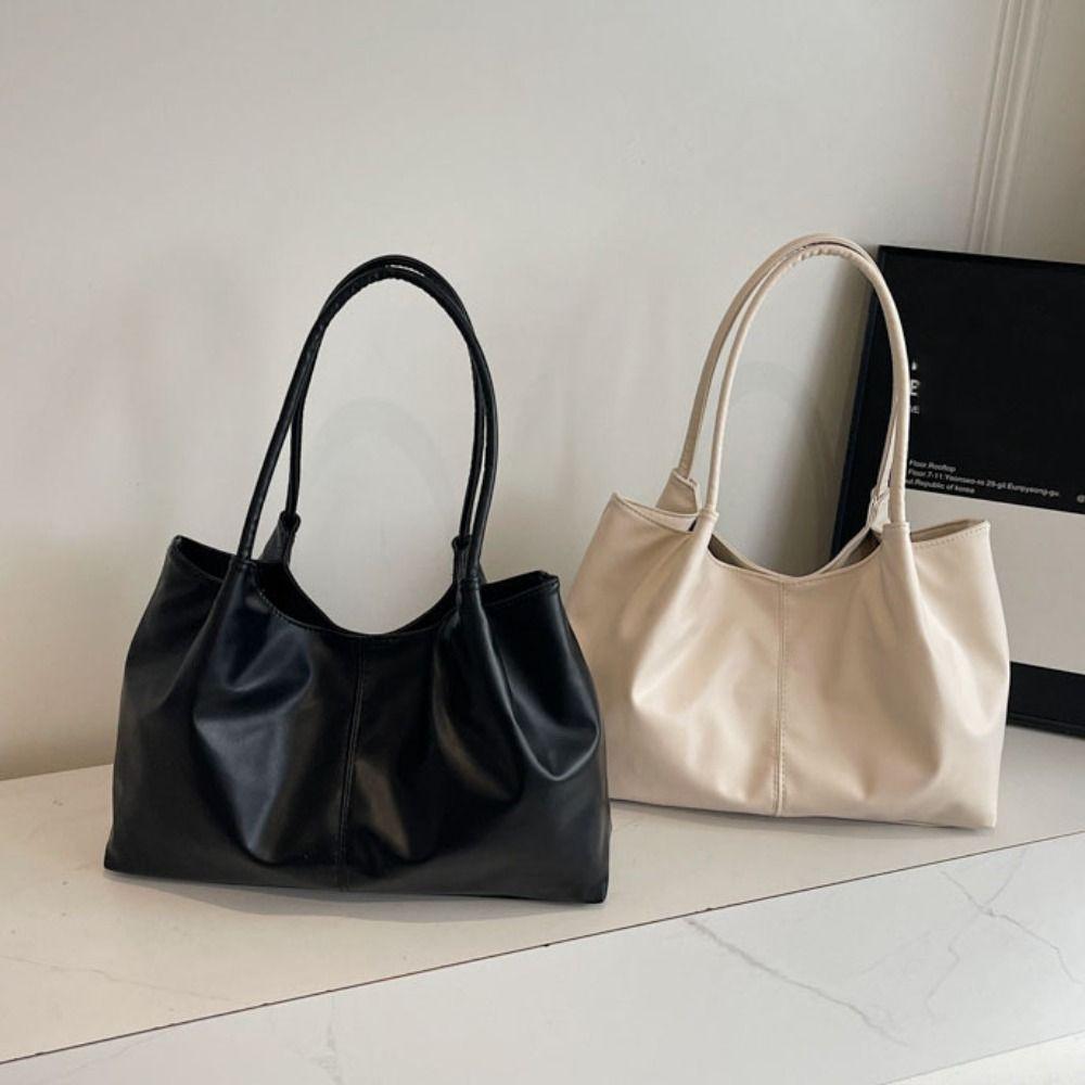 Casual Underarm Bag Large Capacity Solid Tote Bag Snap Button PU Leather Shoulder Bag  Outdoor