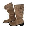 Cowhide Version But Knee Boots Women's 2025 New Thick Heel Round Head Thin Tall Knight Boots Pleated Pile Boots