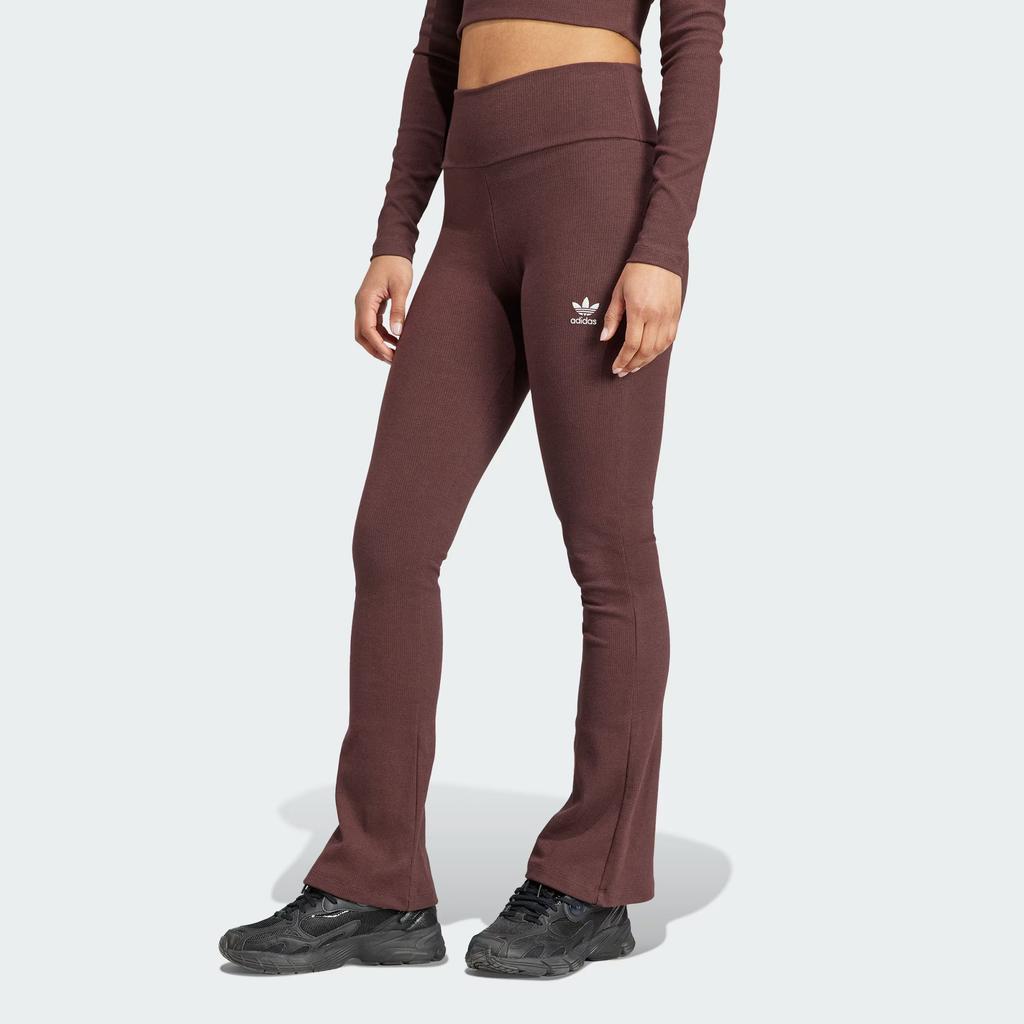 Adidas Originals Essentials Rib Flared Pants With Logo Women Bottoms Dark-Grey-Brown IJ5398