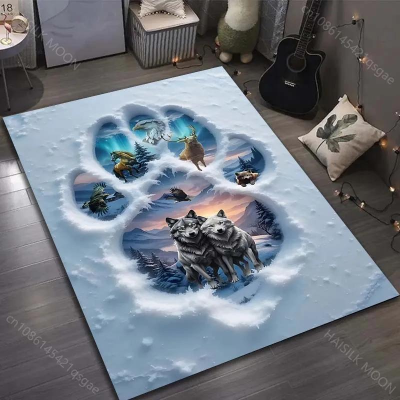1 Stück Schneewolf Pfotenabdrücke Kreativer Druck Teppiche, Weiche Teppiche, Wohnzimmer, Esszimmer, Schlafzimmer Heimdekoration Matte Schneller Versand