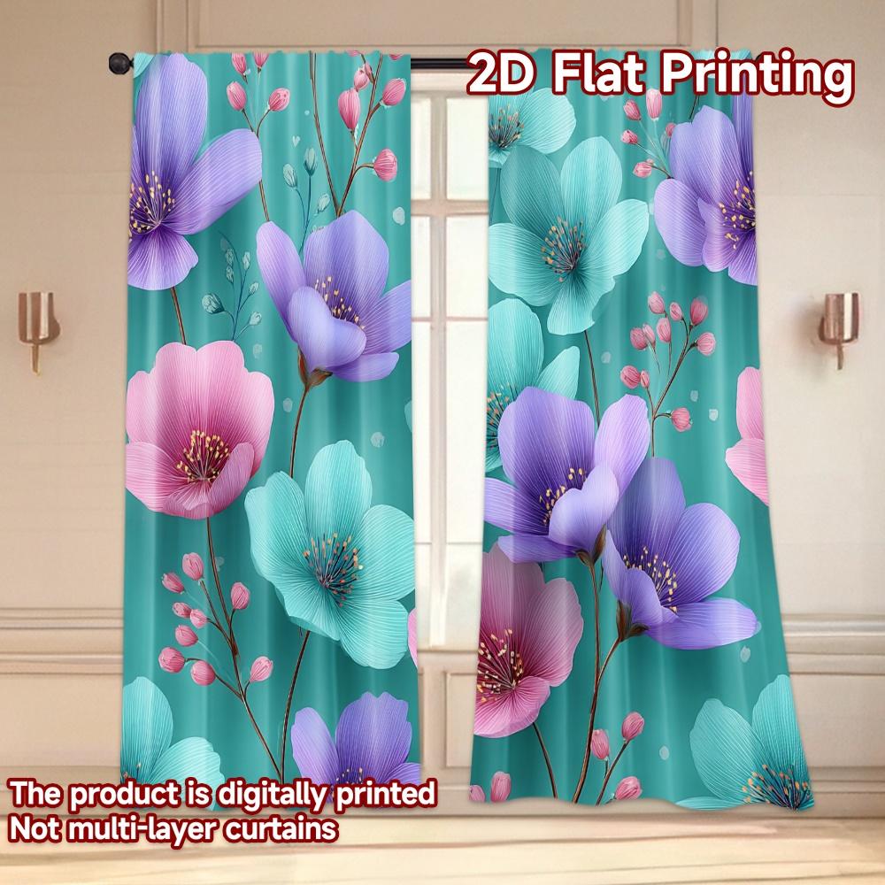 Flat Printing Curtains Without Rod Floral Pattern Teal Background Holiday April Fools Is Day Printed Set Of 2 Made Polyester