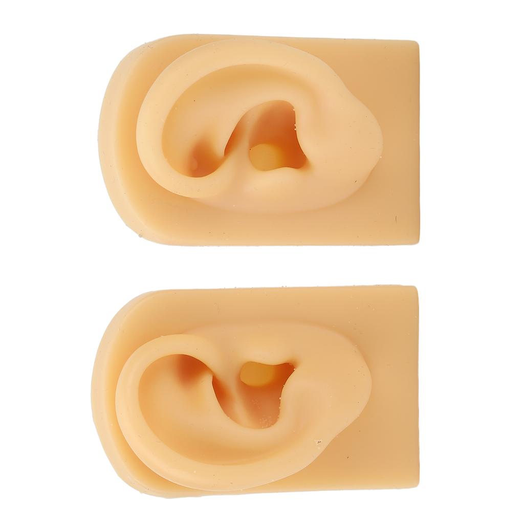 1 Pair Silicone Ear Model Light Skin Color Piercing Practice 3D Ear Model for Acupuncture Training Display