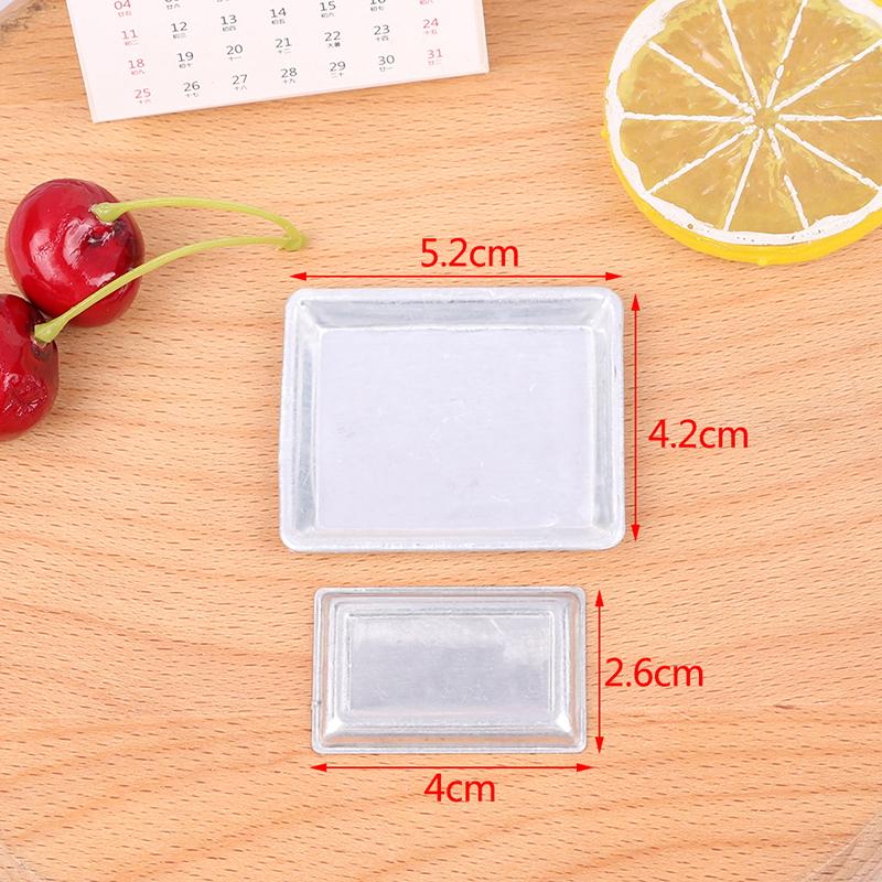 1-3PCS 1:12 Dollhouse Miniature Silver Rectangular Food Tray Mini Cake Fruits Plate Modle Furniture Doll House Decor Accessories