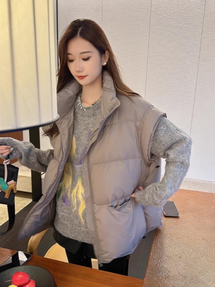 Winter 2024 new casual down jacket vest women's loose 90 white duck down stand-up collar bread jacket vest jacket