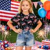 Girls Short Sleeve T Shirt Independence Day Print Kids Casual Tee Top Lightweight Breathable Soft Fabric Summer Shirt for Children