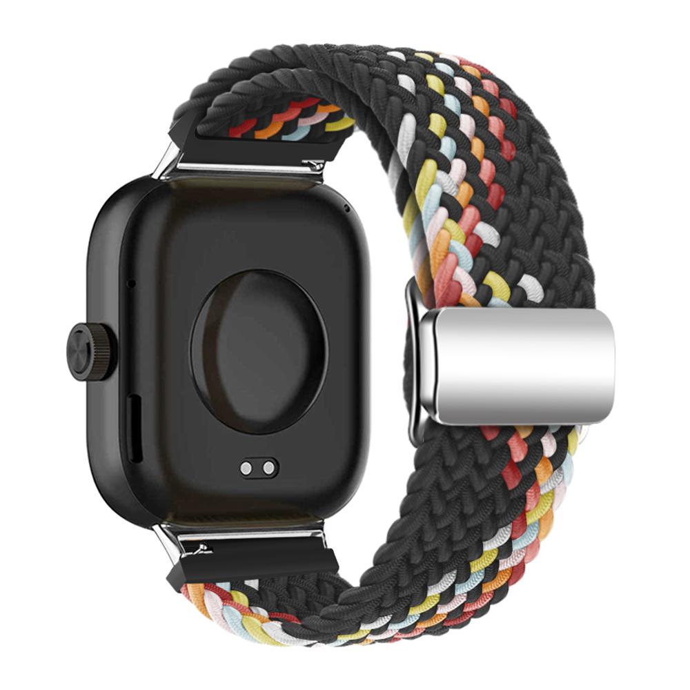 

For Xiaomi Smart Band 8 Pro/Redmi Watch 4 Loop Strap Magnetic Buckle Woven Watch Band Black Rainbow