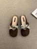 2025 Summer New Late Evening Breeze Gentle Heeless Lazy with Skirt French Bag Head Half Slippers Women's Summer Wear
