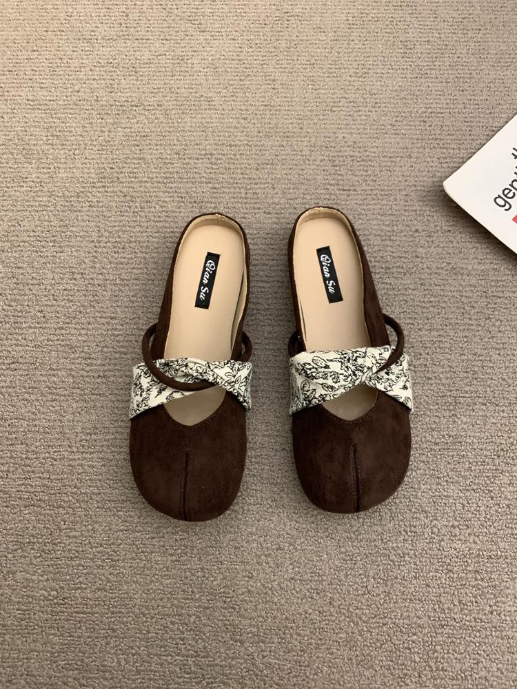 2025 Summer New Late Evening Breeze Gentle Heeless Lazy with Skirt French Bag Head Half Slippers Women's Summer Wear