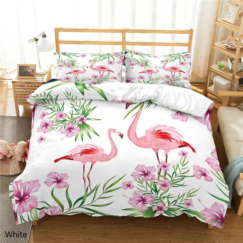 Flamingo Duvet Cover with Pillow Cover Bedding Set(No Filler) 3D Printed PinkWhiteGreen Bed Set for Kids and Adults All Size