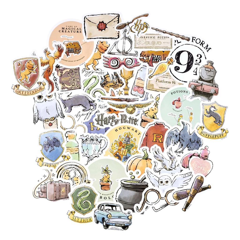 Conquest Journals Harry Potter Watercolor Vinyl Stickers, 50-Pack, Indoor/Outdoor Use, Waterproof and UV Resistant, for Anything