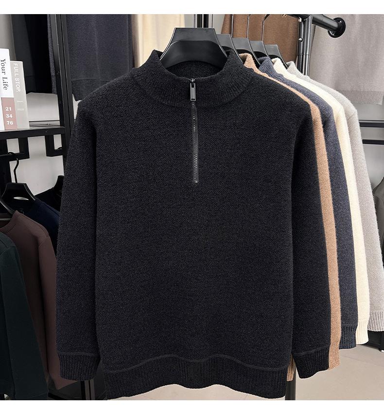 Herren Winter Chenille Pullover - Verdickter Halbhoher Kragen Reißverschluss - Warme Samtgefütterte Basisschicht